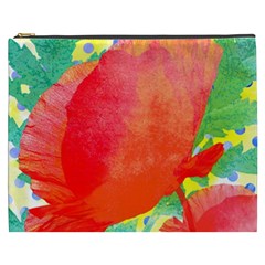 Lovely Red Poppy And Blue Dots Cosmetic Bag (xxxl)  by DanaeStudio