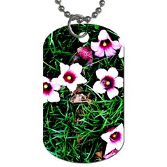 Pink Flowers Over A Green Grass Dog Tag (two Sides)