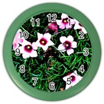 Pink Flowers Over A Green Grass Color Wall Clocks Front