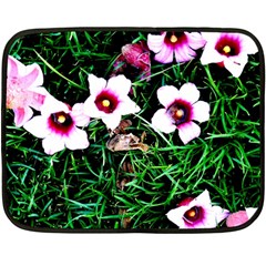 Pink Flowers Over A Green Grass Double Sided Fleece Blanket (mini)  by DanaeStudio