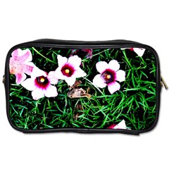 Pink Flowers Over A Green Grass Toiletries Bags 2-side by DanaeStudio