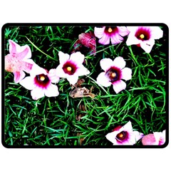 Pink Flowers Over A Green Grass Fleece Blanket (large)  by DanaeStudio