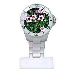 Pink Flowers Over A Green Grass Plastic Nurses Watch