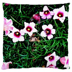 Pink Flowers Over A Green Grass Standard Flano Cushion Case (one Side) by DanaeStudio