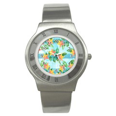 Tropical Starfruit Pattern Stainless Steel Watch by DanaeStudio