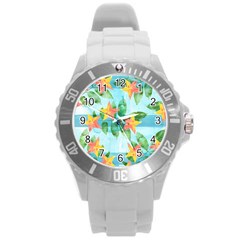 Tropical Starfruit Pattern Round Plastic Sport Watch (l) by DanaeStudio