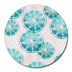 Turquoise Citrus And Dots Round Mousepads by DanaeStudio