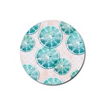 Turquoise Citrus And Dots Rubber Round Coaster (4 pack)  Front