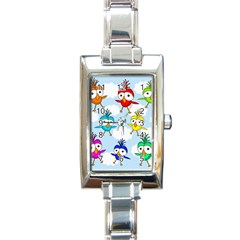 Cute colorful birds  Rectangle Italian Charm Watch