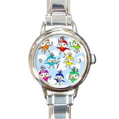 Cute colorful birds  Round Italian Charm Watch