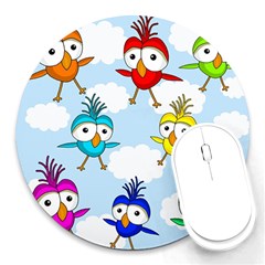 Cute colorful birds  Round Mousepads