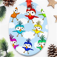 Cute colorful birds  Ornament (Oval) 