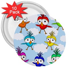 Cute colorful birds  3  Buttons (10 pack) 