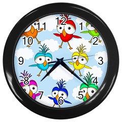 Cute colorful birds  Wall Clocks (Black)