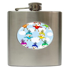 Cute colorful birds  Hip Flask (6 oz)