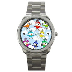 Cute colorful birds  Sport Metal Watch