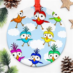 Cute colorful birds  Round Ornament (Two Sides) 