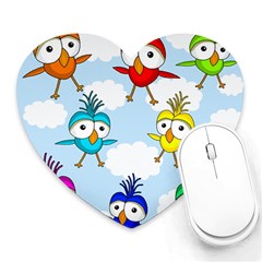 Cute Colorful Birds  Heart Mousepads by Valentinaart