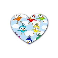 Cute colorful birds  Rubber Coaster (Heart) 