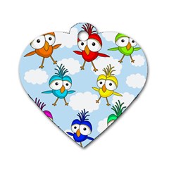 Cute colorful birds  Dog Tag Heart (One Side)