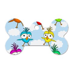 Cute colorful birds  Dog Tag Bone (One Side)