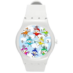 Cute colorful birds  Round Plastic Sport Watch (M)