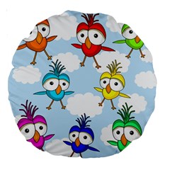 Cute colorful birds  Large 18  Premium Round Cushions