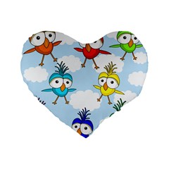 Cute colorful birds  Standard 16  Premium Heart Shape Cushions