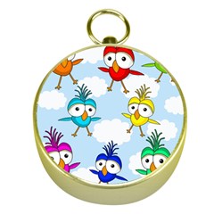 Cute colorful birds  Gold Compasses