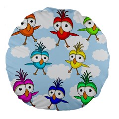 Cute colorful birds  Large 18  Premium Flano Round Cushions