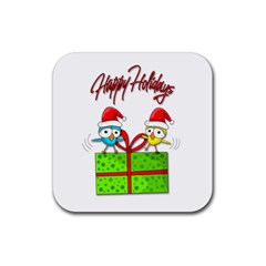 Cute Xmas Birds Rubber Coaster (square)  by Valentinaart