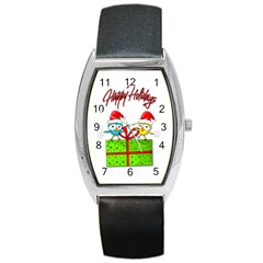 Cute Xmas Birds Barrel Style Metal Watch by Valentinaart