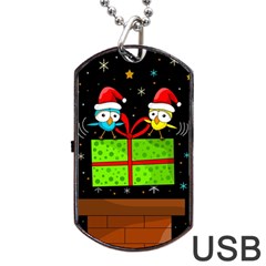 Cute Christmas Birds Dog Tag Usb Flash (two Sides)  by Valentinaart