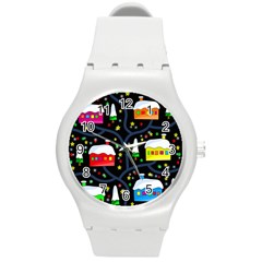 Winter Magical Night Round Plastic Sport Watch (m) by Valentinaart