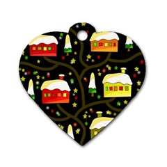 Winter  Night  Dog Tag Heart (one Side) by Valentinaart