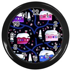 Magical Xmas Night Wall Clocks (black) by Valentinaart