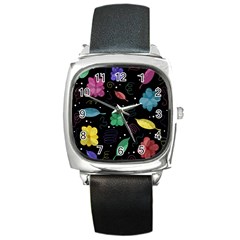 Colorful Floral Design Square Metal Watch by Valentinaart