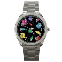 Colorful Floral Design Sport Metal Watch by Valentinaart