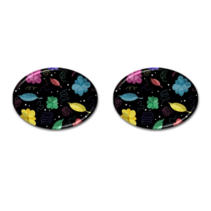 Colorful floral design Cufflinks (Oval)