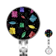 Colorful Floral Design Stainless Steel Nurses Watch by Valentinaart