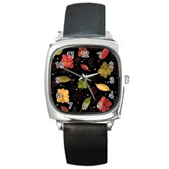 Autumn Flowers  Square Metal Watch by Valentinaart