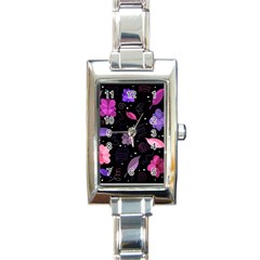 Purple And Pink Flowers  Rectangle Italian Charm Watch by Valentinaart