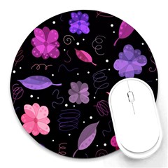 Purple And Pink Flowers  Round Mousepads by Valentinaart