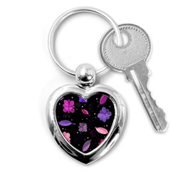 Purple And Pink Flowers  Key Chains (heart)  by Valentinaart