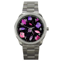 Purple And Pink Flowers  Sport Metal Watch by Valentinaart