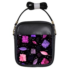 Purple And Pink Flowers  Girls Sling Bags by Valentinaart