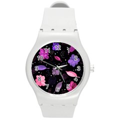 Purple And Pink Flowers  Round Plastic Sport Watch (m) by Valentinaart