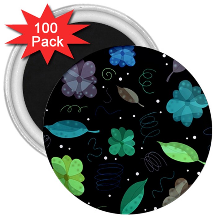 Blue and green flowers  3  Magnets (100 pack)