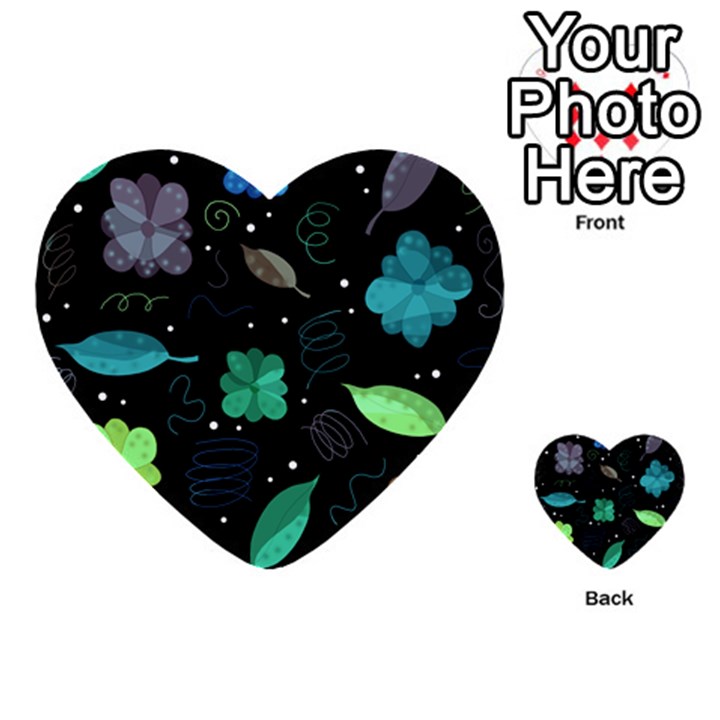 Blue and green flowers  Multi-purpose Cards (Heart) 