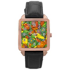 Decorative Flowers Rose Gold Leather Watch  by Valentinaart